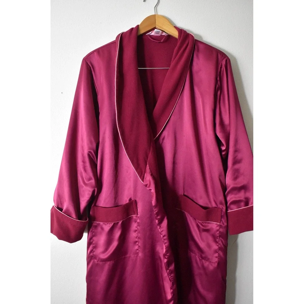 Victoria's Secret Robe Womens XS/S Magenta Pink Y2K Satin‎ Fleece Lined Long